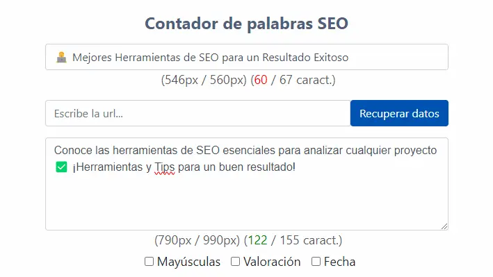 Contador de caracteres SEO.